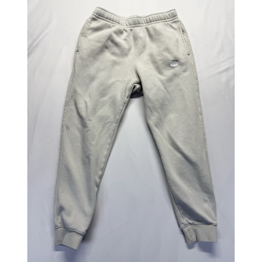 Nike Jogger Sweatpants Mens Medium Beige fleece Athletic drawstring back pocket